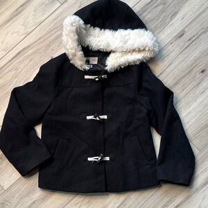 Pea Coat with Faux Fur Hood